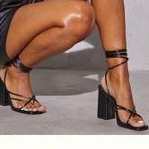 black croc pu toe loop lace up chunky block heeled sandals